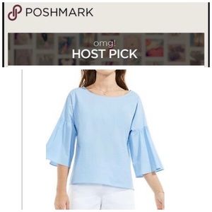 Vince Camuto bell sleeve poplin blouse haze blue